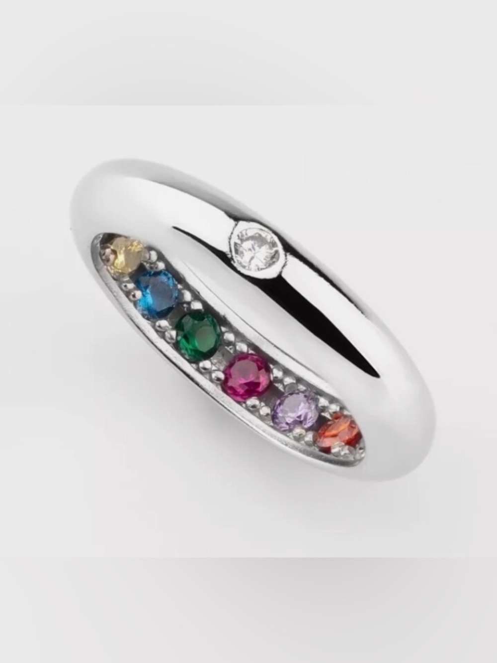 New White Gold Plated Dome Ring with Clear Accent & Multi Hidden Gemstones